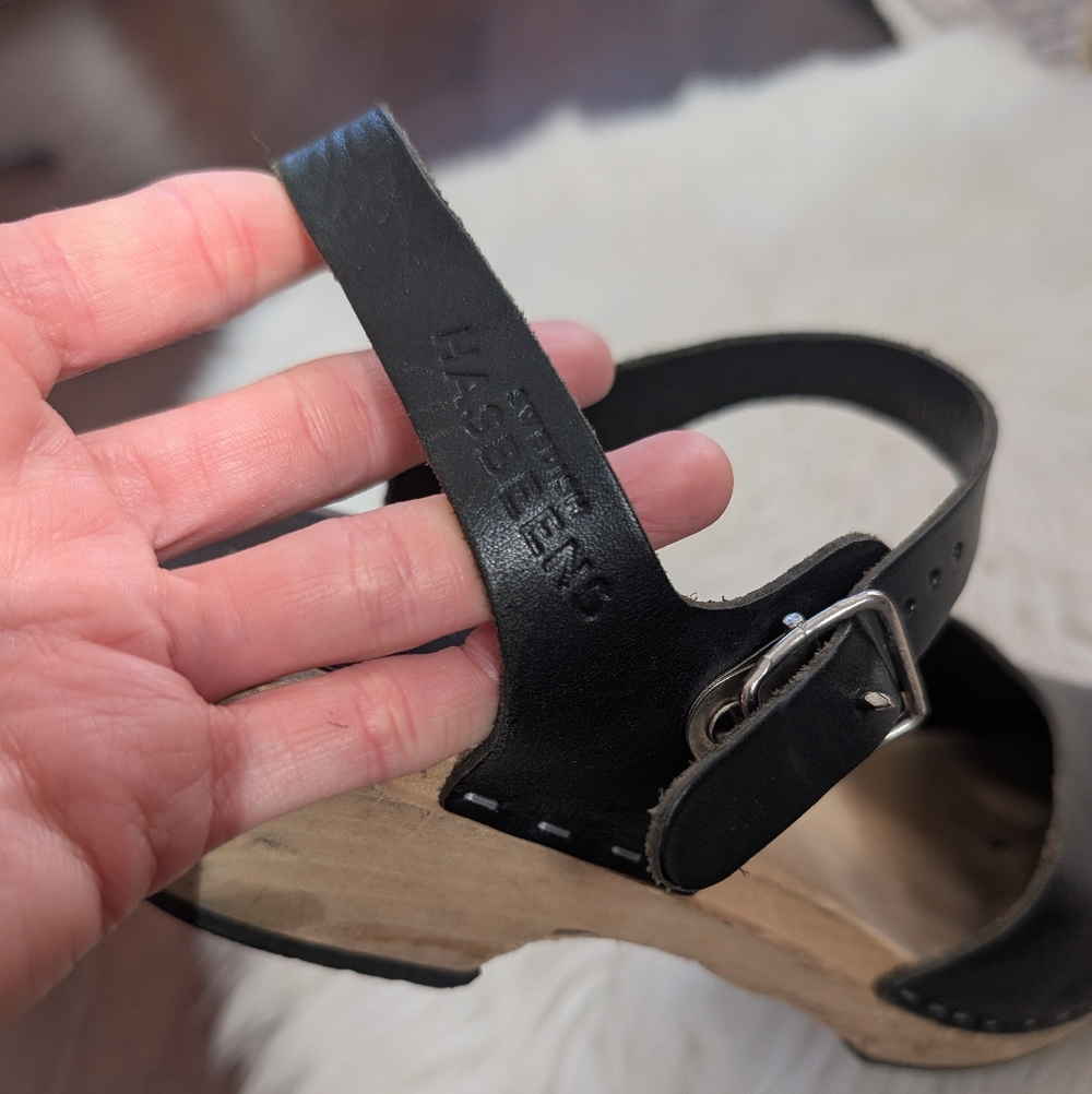 Swedish Hasbeens Mary Jane Clog Sandals in Black Leather Size 39 - Picture 4 of 8